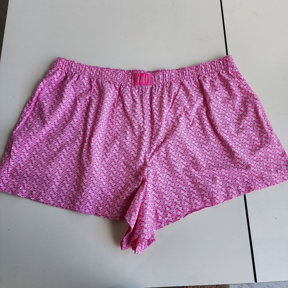 Victorias Secret Sleepwear Pink White Geo Print Logo Pajama Shorts Lounge XXL